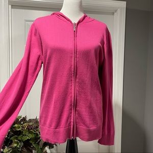 D&Co. Hot Pink Zip Front Hooded Sweater - Size L